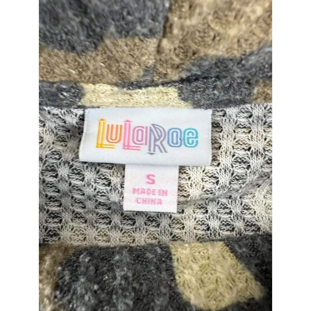 LulaRoe Sz S Kristen Leopard Animal Print Waffle Knit Cowl Neck Pullover Sweater